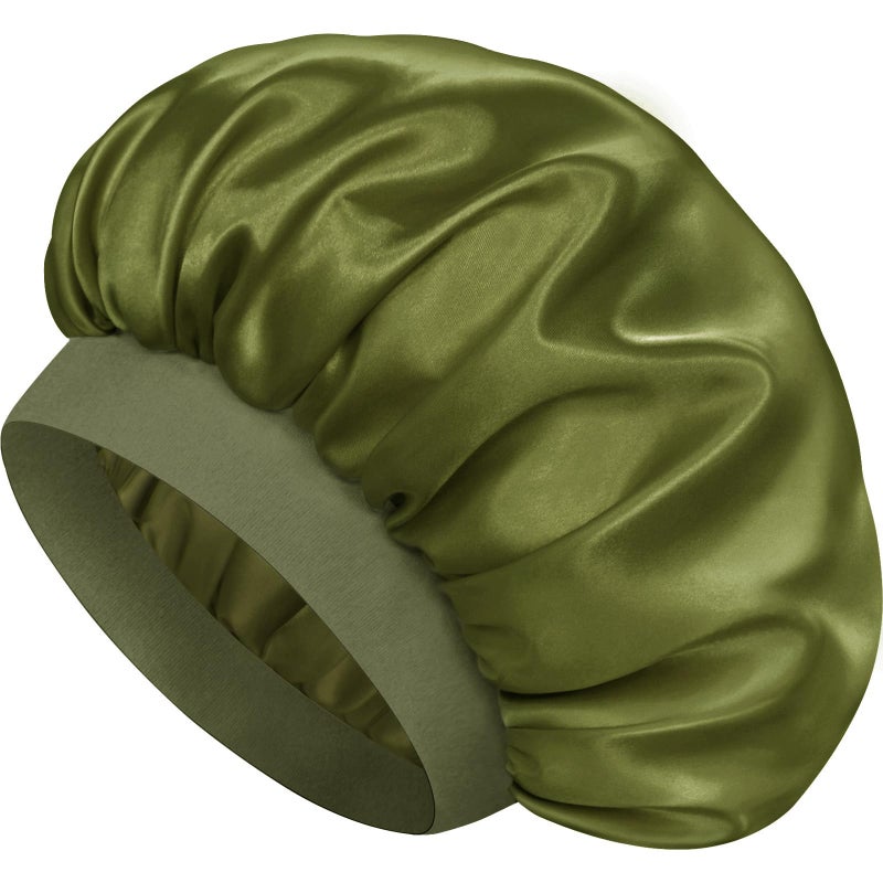 Doitory Satin Silk Bonnet for Sleeping, Double Layer Silk Sleep Cap for Men & Women, Soft Satin Lined Bonnet for Natural & Curly Hair(Green) - Image 1