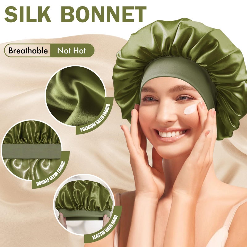 Doitory Satin Silk Bonnet for Sleeping, Double Layer Silk Sleep Cap for Men & Women, Soft Satin Lined Bonnet for Natural & Curly Hair(Green) - Image 5