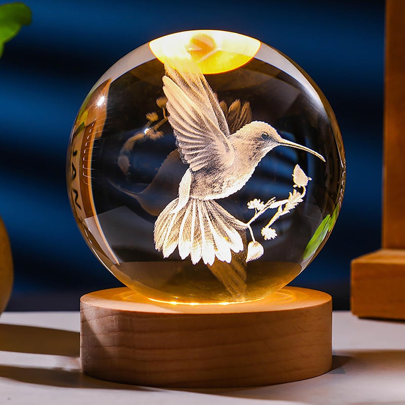 Precious Memorial 3D Hummingbird Crystal Ball 60mm - Hummingbird Figurine Glass Animal Decor for Room, Birthday, Lovers Keepsake Paperweight - Image 1