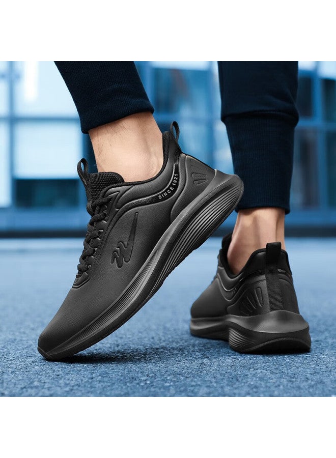 Double Star Men's Sports Shoes Autumn Winter New Leather Waterproof Running Shoes Lightweight Soft Sole Student Shoes Size 44 All Black - Image 4