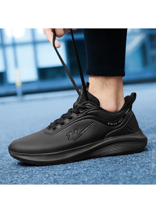 Double Star Men's Sports Shoes Autumn Winter New Leather Waterproof Running Shoes Lightweight Soft Sole Student Shoes Size 44 All Black - Image 5