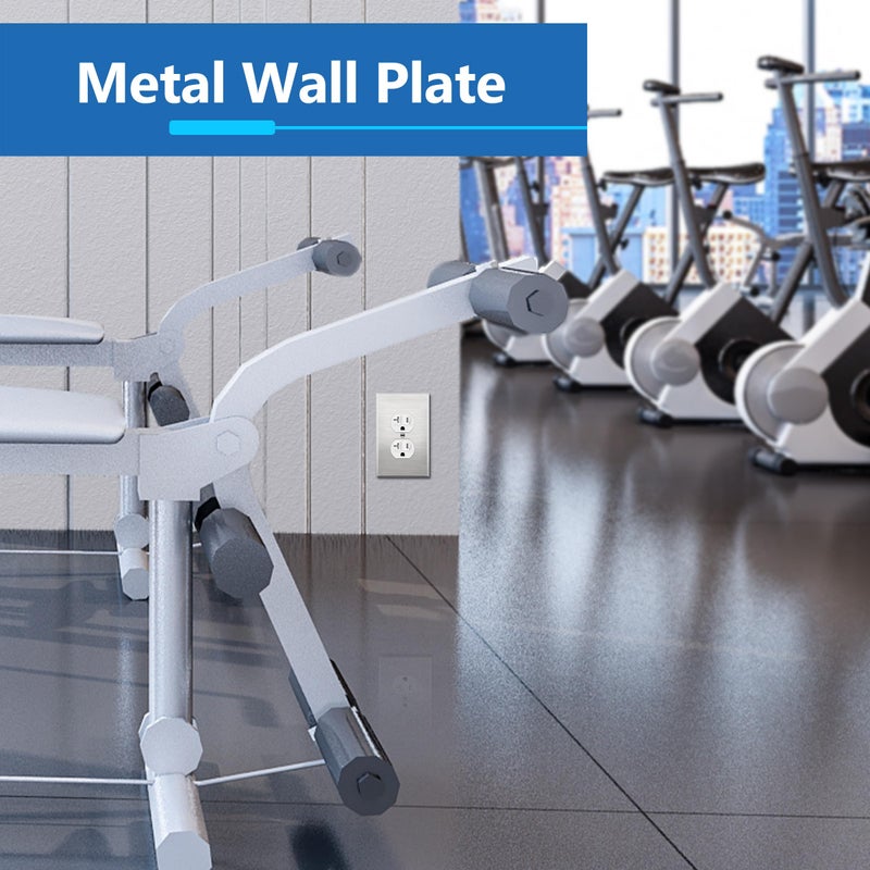 LIDER Duplex Receptacle Metal Wall Plate, Impact and Corrosion Resistant, Metal Outlet Cover, 430 Stainless Steel, Modern Decoration Upgrading, Mid-Size 1-Gang 4.88" x 3.11", Stainless Steel, 5 Pack - Image 2