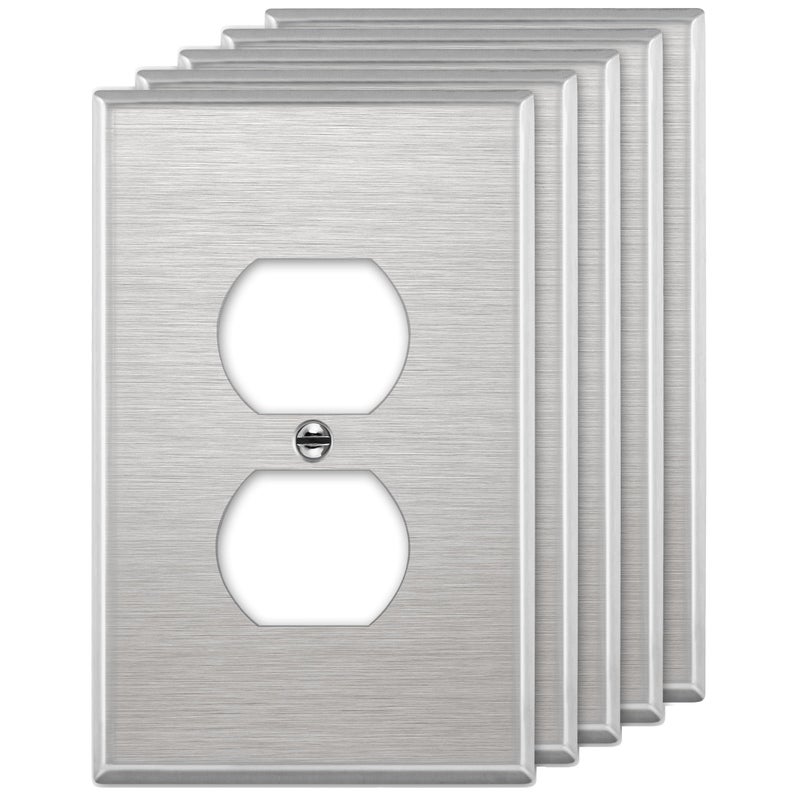 LIDER Duplex Receptacle Metal Wall Plate, Impact and Corrosion Resistant, Metal Outlet Cover, 430 Stainless Steel, Modern Decoration Upgrading, Mid-Size 1-Gang 4.88" x 3.11", Stainless Steel, 5 Pack - Image 1