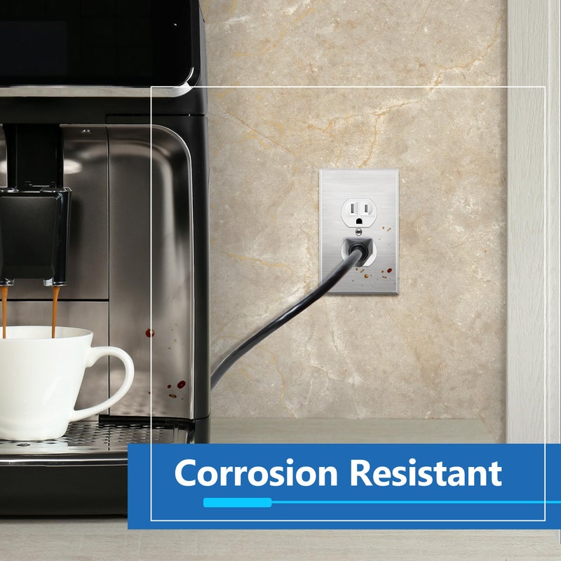 LIDER Duplex Receptacle Metal Wall Plate, Impact and Corrosion Resistant, Metal Outlet Cover, 430 Stainless Steel, Modern Decoration Upgrading, Mid-Size 1-Gang 4.88" x 3.11", Stainless Steel, 5 Pack - Image 3