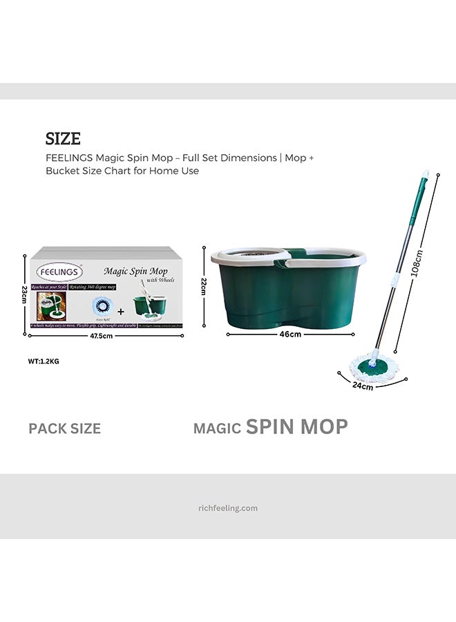 Feelings Floating Spin Mop with Wheels, 180° Rotating Bucket System, 108cm Handle Length, 24cm Mop Head  - Image 2