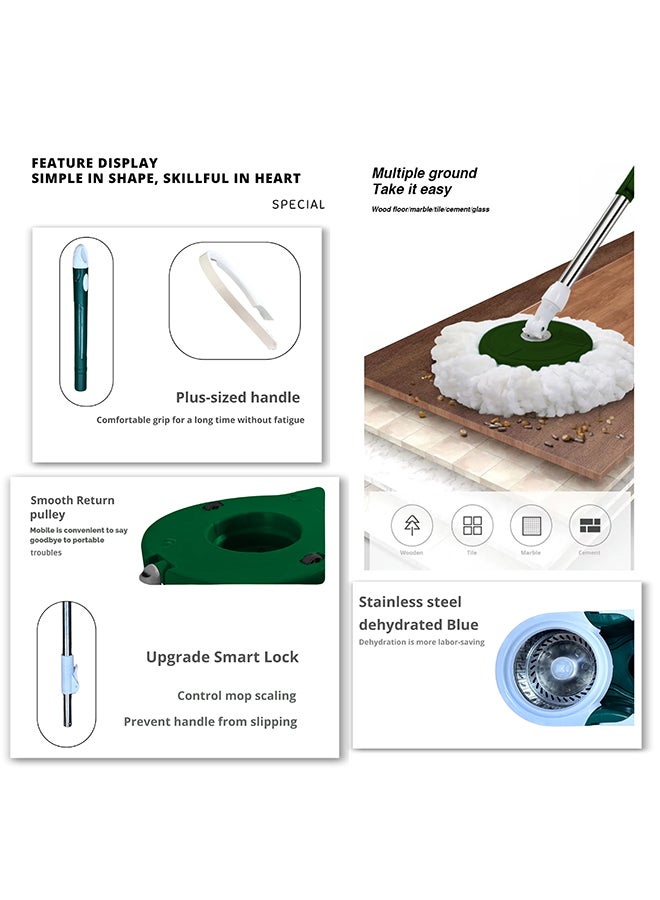Feelings Floating Spin Mop with Wheels, 180° Rotating Bucket System, 108cm Handle Length, 24cm Mop Head  - Image 3