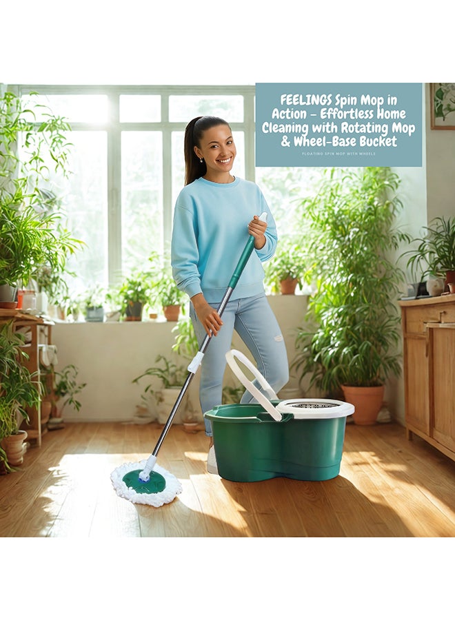 Feelings Floating Spin Mop with Wheels, 180° Rotating Bucket System, 108cm Handle Length, 24cm Mop Head  - Image 4