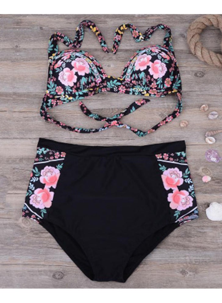 KASTWAVE Women Swimsuit Printed Two-piece Split Bathing Suit Sexy High Waist Wrap Swimwear Bikini Bathing Shorts For Women Two Fashion Sexy Split Bikini High Waist Printed Swimsuit (M) - Image 1