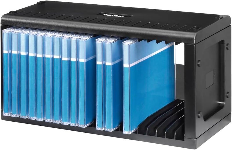 Hama CD Rack for 20 CDs | CD Storage for Hanging or Standing, Space-Saving, Small CD Stand, for the Office or Any Room | Black - Image 1