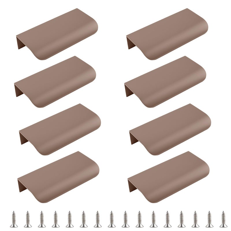 MOROBOR Finger Edge Pull 8pcs Concealed Handles Modern Style Drawer Pulls Curved Aluminum Alloy Invisible Handle Wardrobe Handle for Cabinet Hardware Drawer80mmBrown