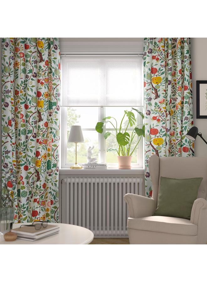 erorex Curtains, 1 pair, white multicolour/floral pattern with heading tape, 145x300 cm - Image 2