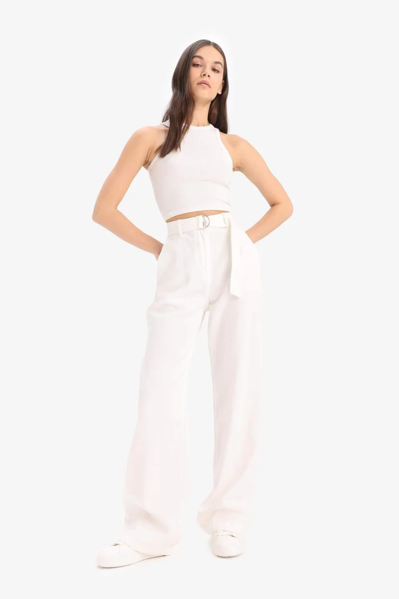 ديفاكتو Double Pocket High Waist Standard Length Modal Wide Leg Trousers