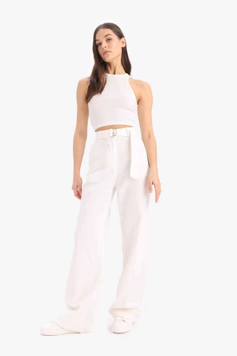 ديفاكتو Double Pocket High Waist Standard Length Modal Wide Leg Trousers