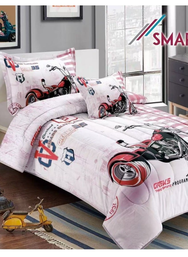 سمارت هوم طقم مفارش ولحاف أطفال ذو حشوة متوسطة مكون من4 قطع قابل للعكس شرشف مطاط مقاس 170*230سم للأولاد والبنات - Image 4