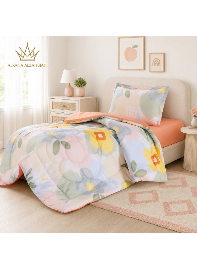 3-Piece Kids Microfiber Bedding Set – 160×220 cm Comforter with 3 kg Polyester Filling, Fitted Sheet and Pillowcase – Multiple Colors