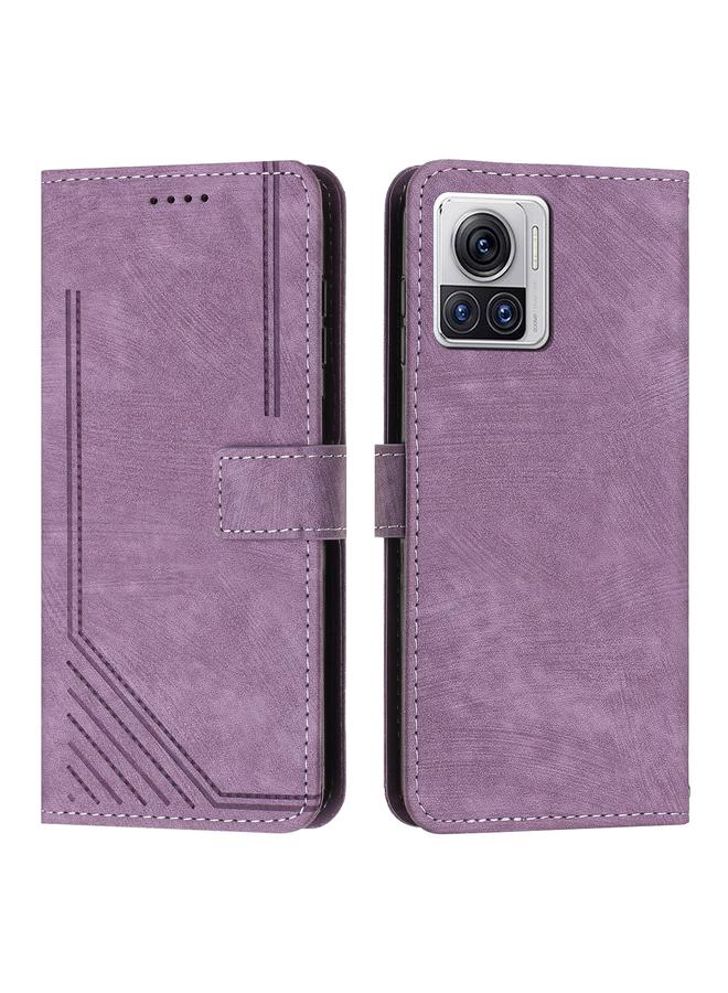 S-TOP Case For Motorola Edge 30 Ultra / X30 Pro Skin Feel Stripe Pattern Leather Phone Case with Lanyard - Image 2
