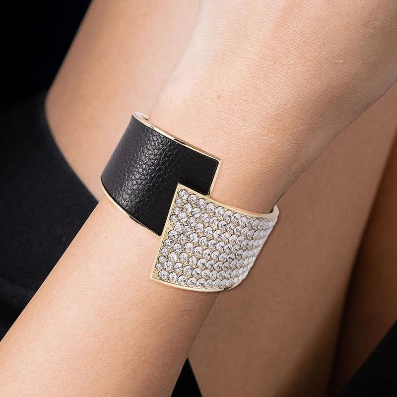 ELABEST Stylish Rhinestone Bracelet Black Cuff Bracelets Stretch Bracelets Sparkly Hand Chain Wedding Parties Jewelry Accessories for Women (Black) - Image 5