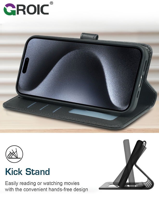 GROIC Compatible with iPhone 16 Pro Case Wallet with Credit Card Holder, Flip Leather Magnetic Clasp Kickstand Heavy Duty Protective Cover for iPhone 16 Pro - Image 3