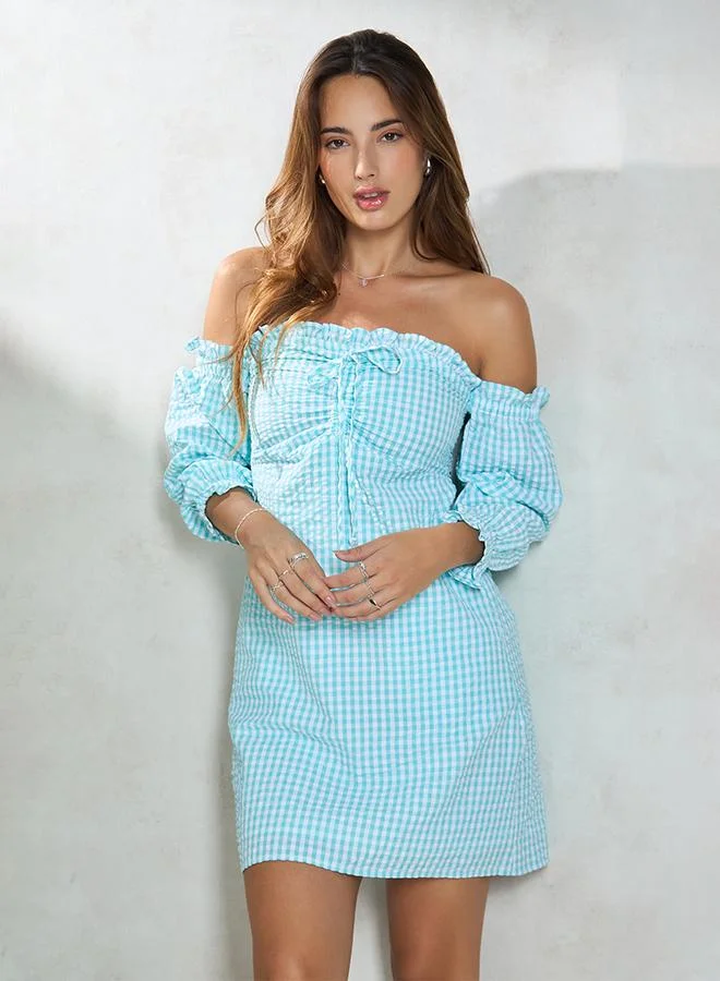 VIRGIO 100% Cotton Off-Shoulder Dress With Tie-Up