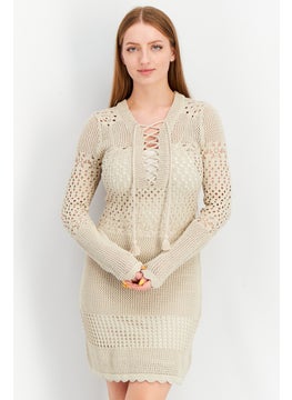 Women Knitted Mini Non-Party Dress, Tan