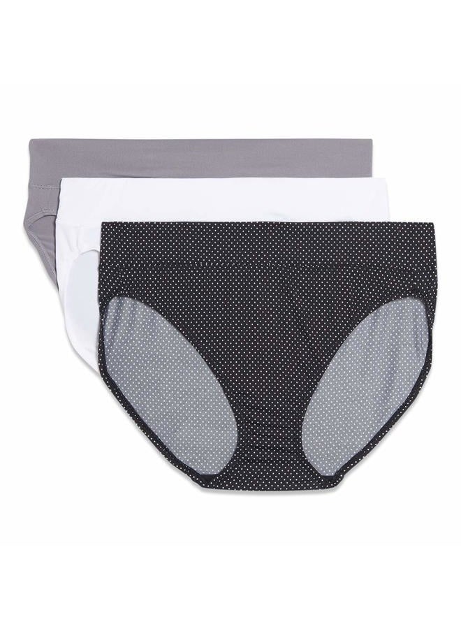 Warner's Women's Blissful Benefits Dig-Free Comfort Waistband Microfiber Hi-Cut 3-Pack 5138w, Black White Pindot Print/White/Smoked Pearl, XXL - Image 1