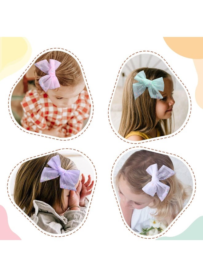 CN 6 PCS Tulle Hair Bows for Girls, Toddler Bows with Glitter Star Alligator, Colorful Hair Barrettes Wedding Hair Accessories for Baby Girls Infants Toddler Teens Party (Type D) - Image 2