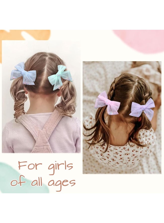 CN 6 PCS Tulle Hair Bows for Girls, Toddler Bows with Glitter Star Alligator, Colorful Hair Barrettes Wedding Hair Accessories for Baby Girls Infants Toddler Teens Party (Type D) - Image 4