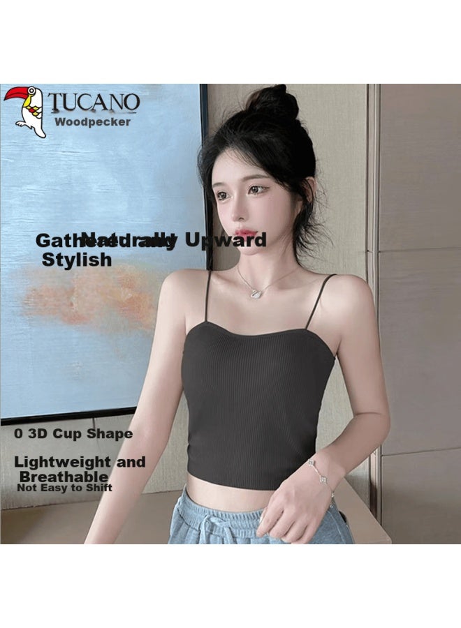 WOODPECKER Wood Women's Summer Thin Camisole Vest With Built-in Chest Pad, Tube Top Underwear For Outerwear Gray, S - Image 1