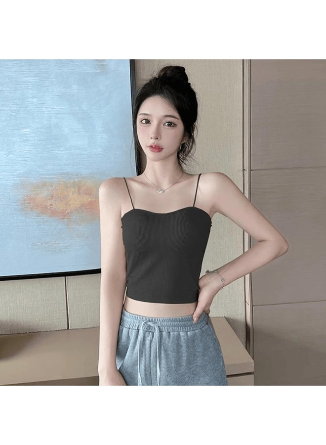 WOODPECKER Wood Women's Summer Thin Camisole Vest With Built-in Chest Pad, Tube Top Underwear For Outerwear Gray, S - Image 2