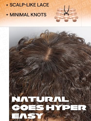 GORGIUS Veralux Blend Human Hair Highlight Brown Curly Wig with Bangs Glueless Synthetic Bang Wigs with Realistic Scalp Put On ang Go Beginner Friendly 20 Inch - Image 5