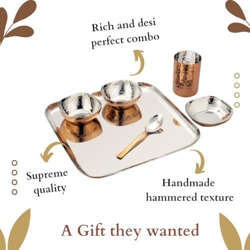 Silverglow Premium Stainless Steel Copper Dinner Set for 4 People | Square Family Dinner Set | 24-Piece Gift Pack | Dinner Plates, Bowls, Spoons, Tumblers | Festive Gift | Wedding, Diwali, Rakhi - Image 5