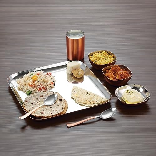 Silverglow Premium Stainless Steel Copper Dinner Set for 4 People | Square Family Dinner Set | 24-Piece Gift Pack | Dinner Plates, Bowls, Spoons, Tumblers | Festive Gift | Wedding, Diwali, Rakhi - Image 4
