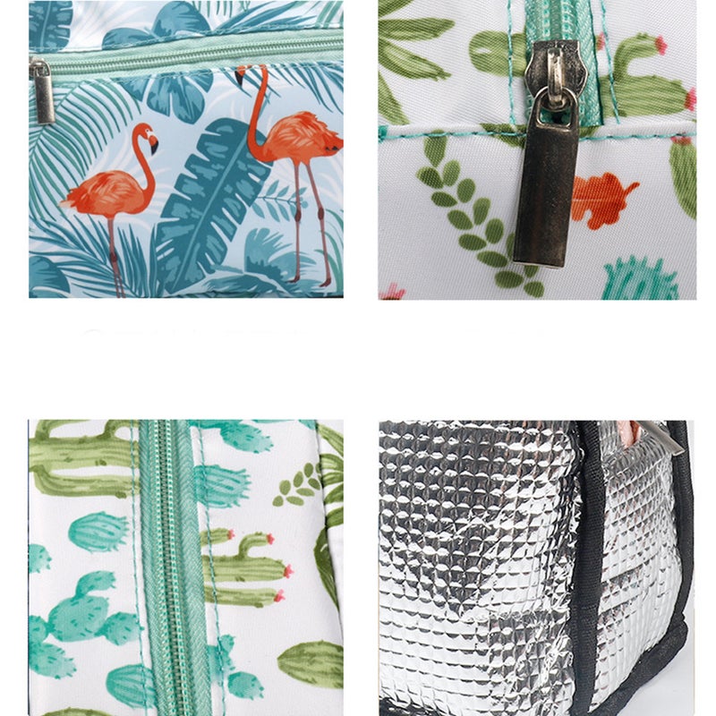 2 pcs Lunch Tote Bag Insulated Lunch Bag Lunch Box Handbag Cooler Bag for Outdoor Camping Picnic (Flamingo) - Image 3