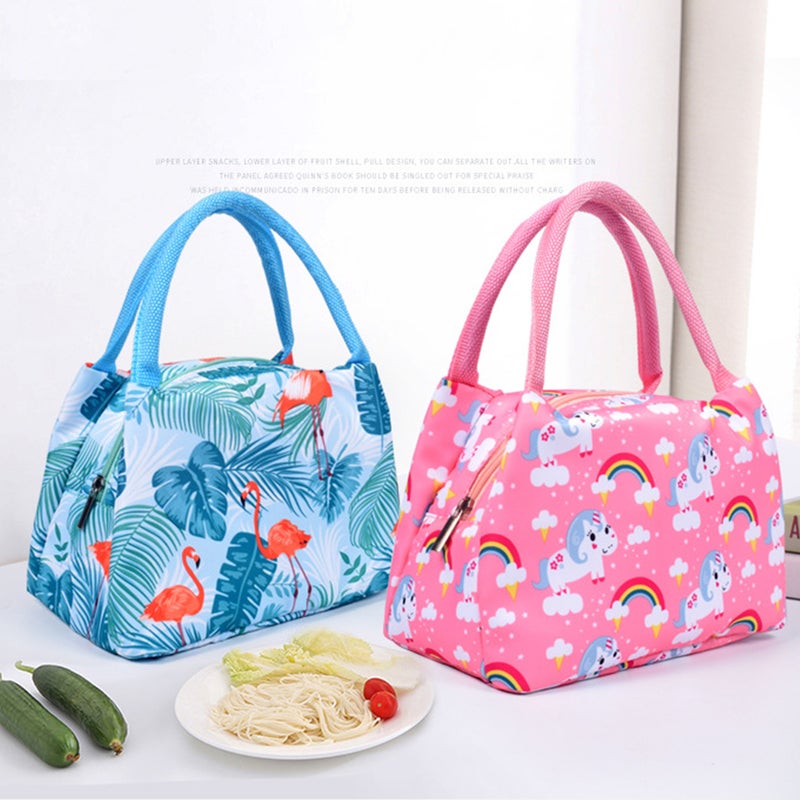 2 pcs Lunch Tote Bag Insulated Lunch Bag Lunch Box Handbag Cooler Bag for Outdoor Camping Picnic (Flamingo) - Image 5