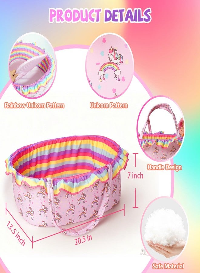ARTST Reborn Baby Doll Accessories with Bassinet, Rainbow Unicorn Doll Clothes Outfit Set for 17-22 inch Newborn Babies,Valentine's Gift for 3-12 Girls Boys(NO Doll) - Image 3