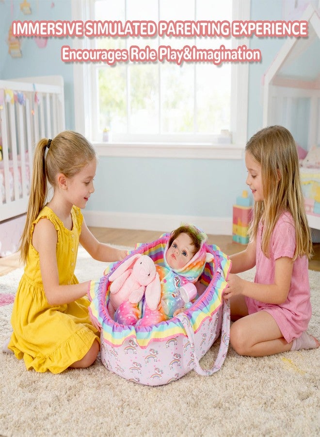ARTST Reborn Baby Doll Accessories with Bassinet, Rainbow Unicorn Doll Clothes Outfit Set for 17-22 inch Newborn Babies,Valentine's Gift for 3-12 Girls Boys(NO Doll) - Image 5