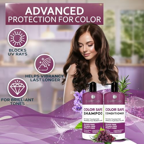 BELLISSO Color Safe Shampoo and Conditioner Set AntiFade Protection for Color Treated Dyed Highlighted Hair Sulfate Paraben Free Hydrating Formula with Rosemary Coconut Argan Oil for Women Men - Image 3