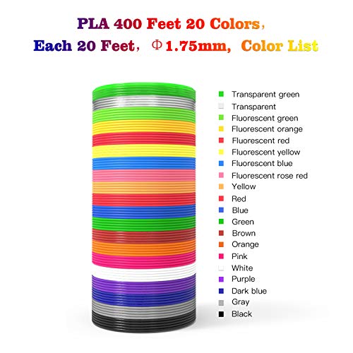 dikale 3D Pen Filament 400 Feet 20 Colors dikale 3D Printing Pen Refills PLA Bonus 250 Stencil eBook 3D Printer Pen Filament 175mm Smooth Printing - Image 3