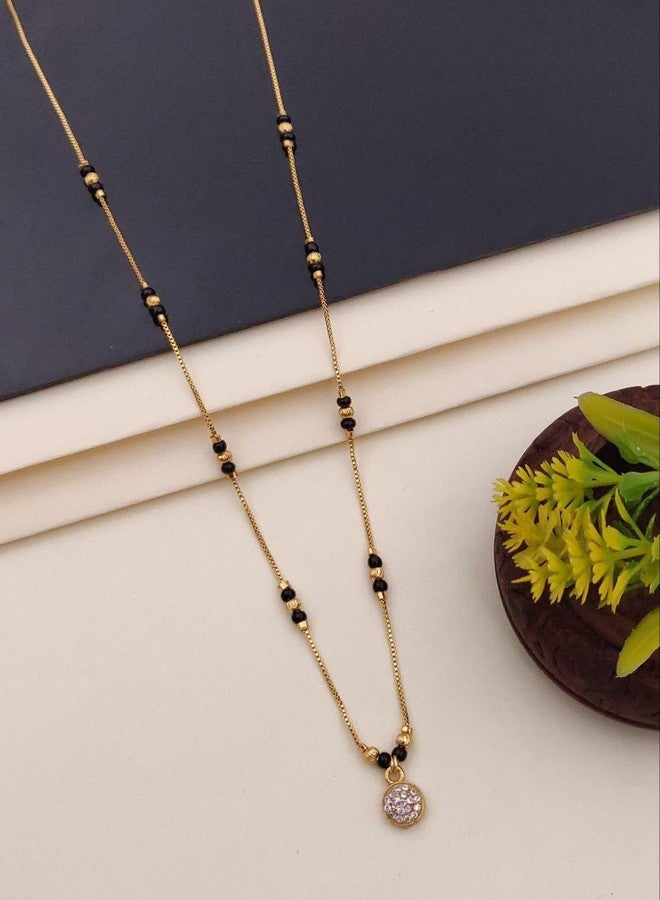 sweeply Elegant Mangalsutra with Round Stone Pendant & Black Beads for Women | Daily, Wear & Traditional Jewelry, Best Birthday Gift, perfect for Anniversary, Mother's Day gift, Velentine Gift, Gift for Diwali - Image 2