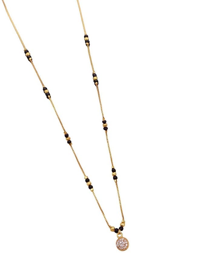 sweeply Elegant Mangalsutra with Round Stone Pendant & Black Beads for Women | Daily, Wear & Traditional Jewelry, Best Birthday Gift, perfect for Anniversary, Mother's Day gift, Velentine Gift, Gift for Diwali - Image 1
