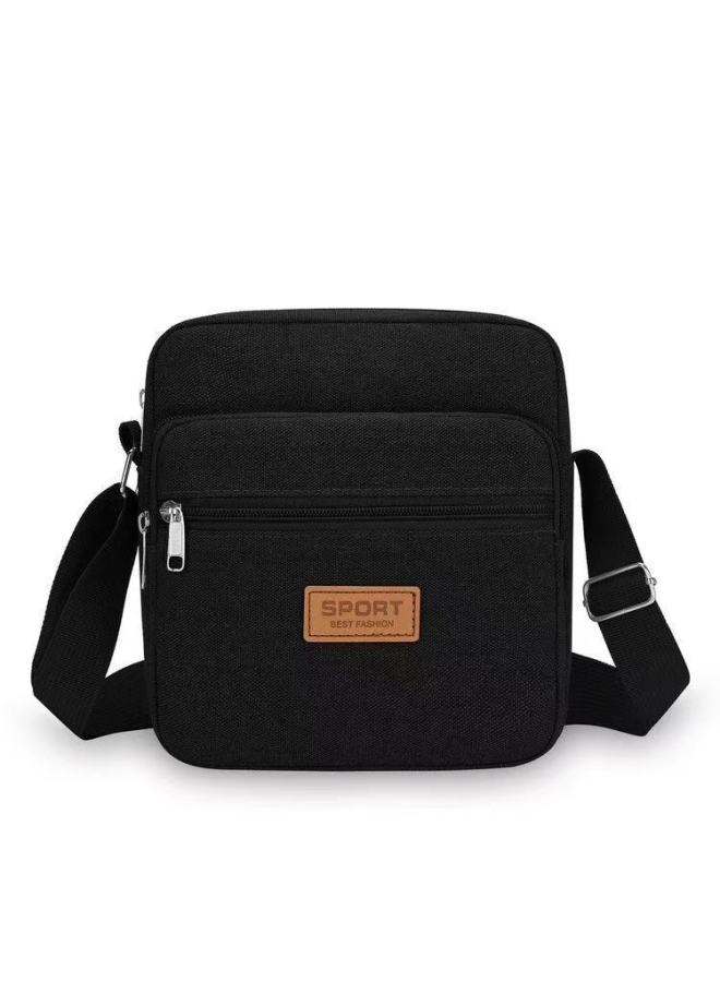 Business Bag Men's And Women's Nylon Wallet Canvas Charging Bag Cashier Shoulder Messenger Bag OxFord Cloth Bag Korean Style Shoulder Bag-Color:Vertical Sport Black  - Image 1