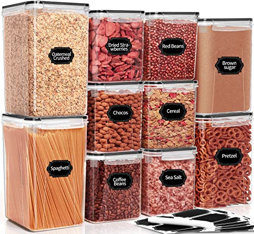 PRAKI Large Airtight Food Storage Containers with Lids, 10PCS Plastic Cereal Storage Containers, Kitchen & Pantry Organizers and Storage for Sugar, Flour, Baking Supplies with Lables & Mark - Image 1