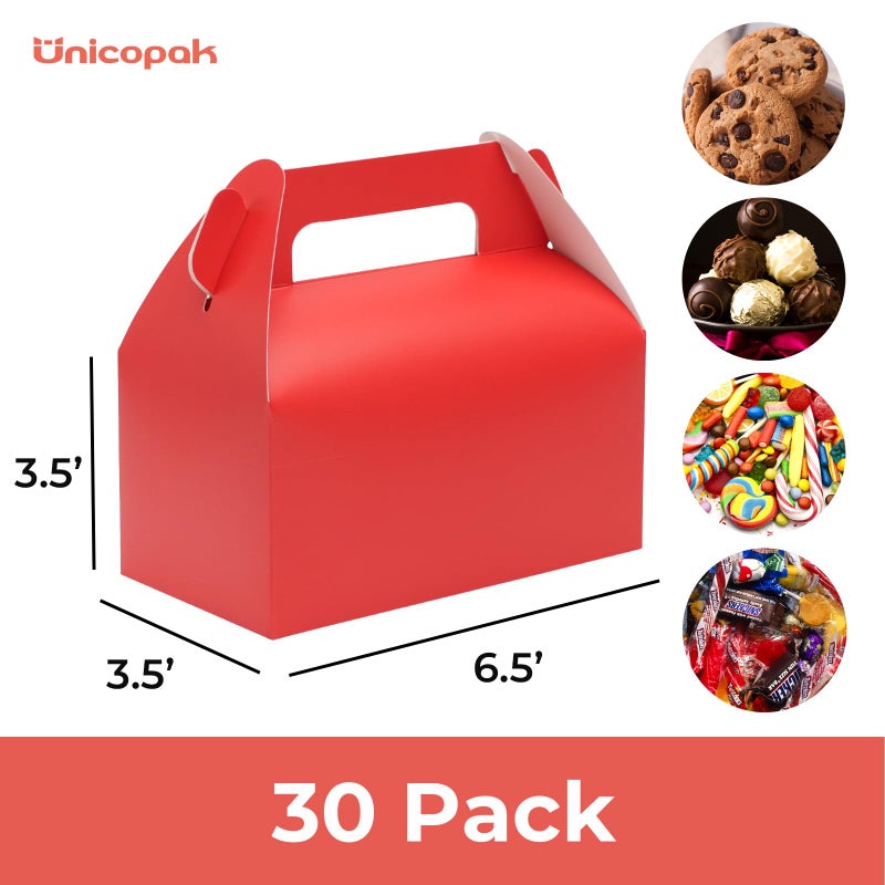 Unicopak 30 Pack Red Gable Treat Boxes Party Favor Goodie Bag Boxes For Candy Treats Snacks Cookie Toys For Birthday Party Halloween Christmas  6.5X3.5X4 Inches - Image 2