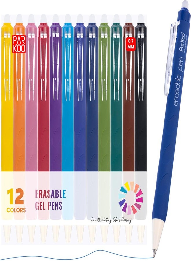 ParKoo Erasable Gel Pens, 12 Colors Retractable Erasable Colored Pens Fine Point 0.7mm, Make Mistakes Disappear, Assorted Color Inks for Drawing Coloring Writing Planner - Image 1