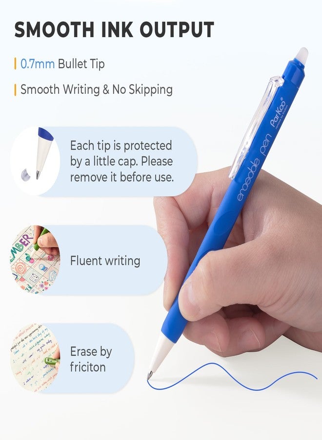 ParKoo Erasable Gel Pens, 12 Colors Retractable Erasable Colored Pens Fine Point 0.7mm, Make Mistakes Disappear, Assorted Color Inks for Drawing Coloring Writing Planner - Image 4