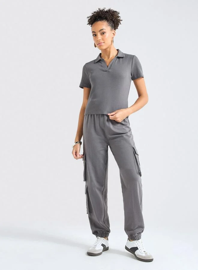 Textured Polo T-shirt and Cargo Joggers Set
