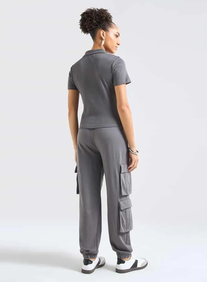 Splash FAV Textured Polo T-shirt and Cargo Joggers Set