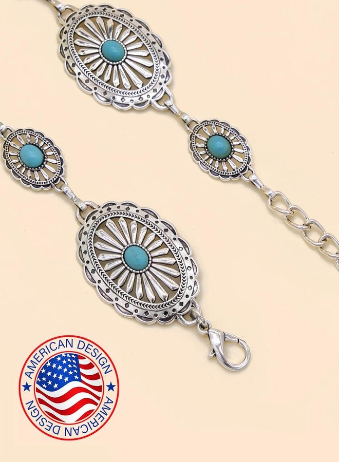 TOPACC Metal Chain Belt for Women Waist chains for Dresses Jeans Western Cowgirl, Turquoise-65, Length 53" (36"+extended chain 17") - Image 2