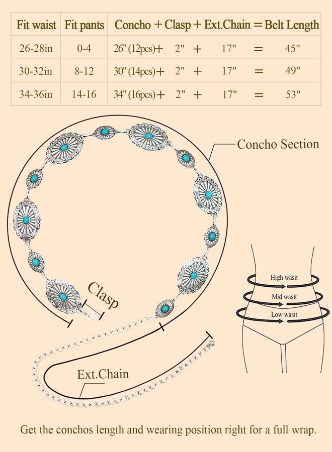 TOPACC Metal Chain Belt for Women Waist chains for Dresses Jeans Western Cowgirl, Turquoise-65, Length 53" (36"+extended chain 17") - Image 4