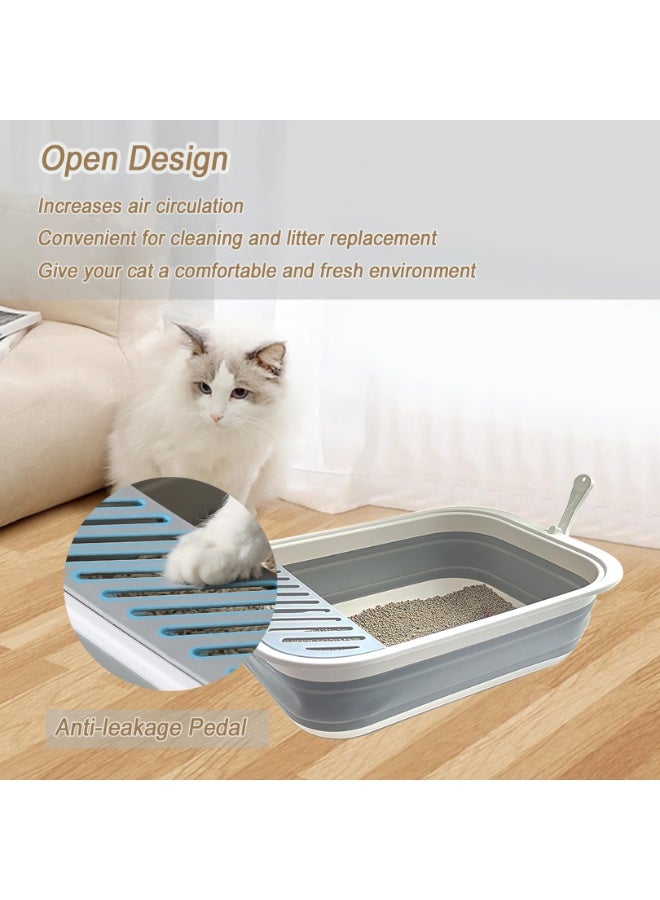 Collapsible Kitten Litter Box, 45 x 34 x 12.7 cm Open Cat Potty Pan with Scoop Foldable Shallow Cat Toilet Anti-Splashing Low Entrance Travel Litter Box with Falling Sand Pedal Grey - Image 4
